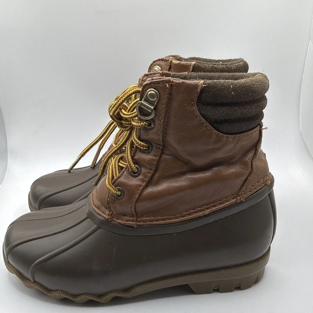 Sperry Kids Duck Boots‎ Size 1 Brown Lace Up Waterproof Winter Shoes